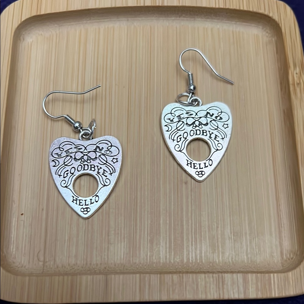 Ouija Planchette Silver Tone Charm Earrings.